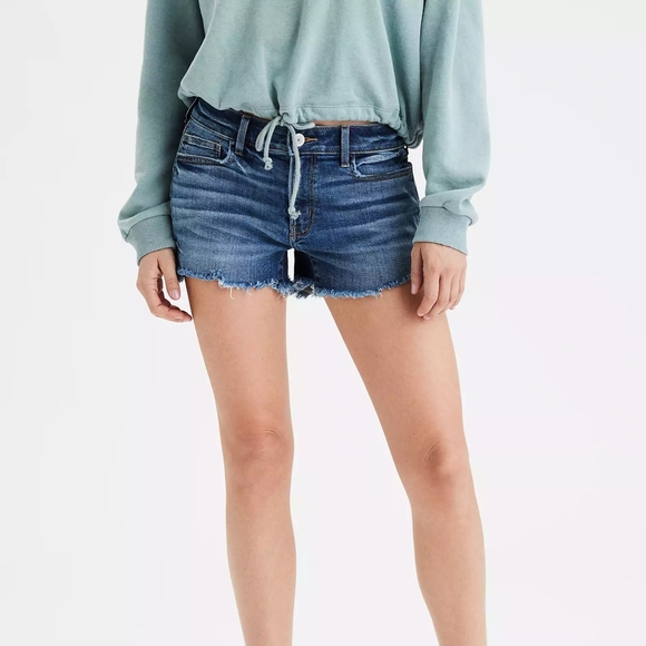 womens dark blue denim shorts